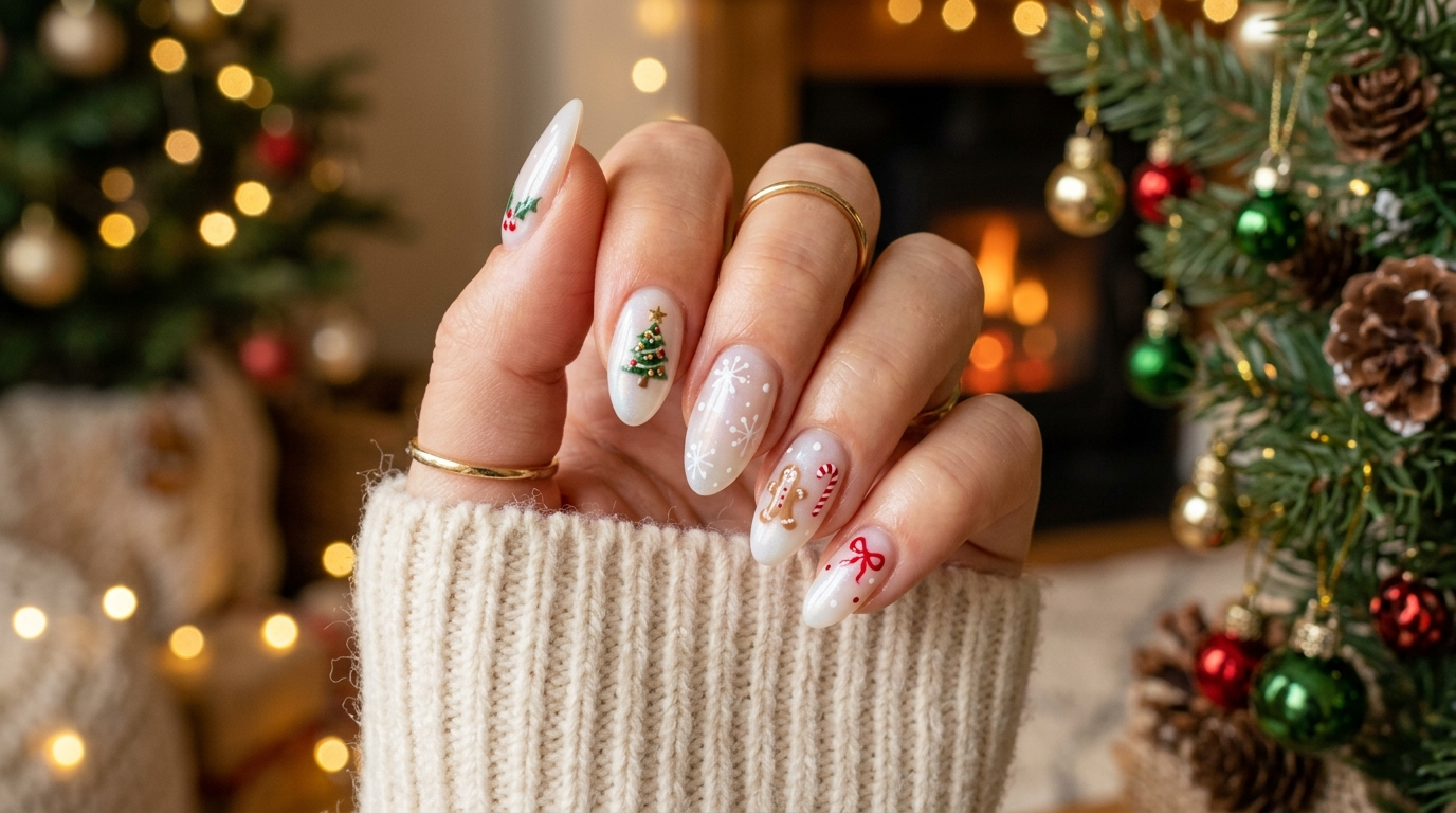 Christmas soap nails almond pearl silver
