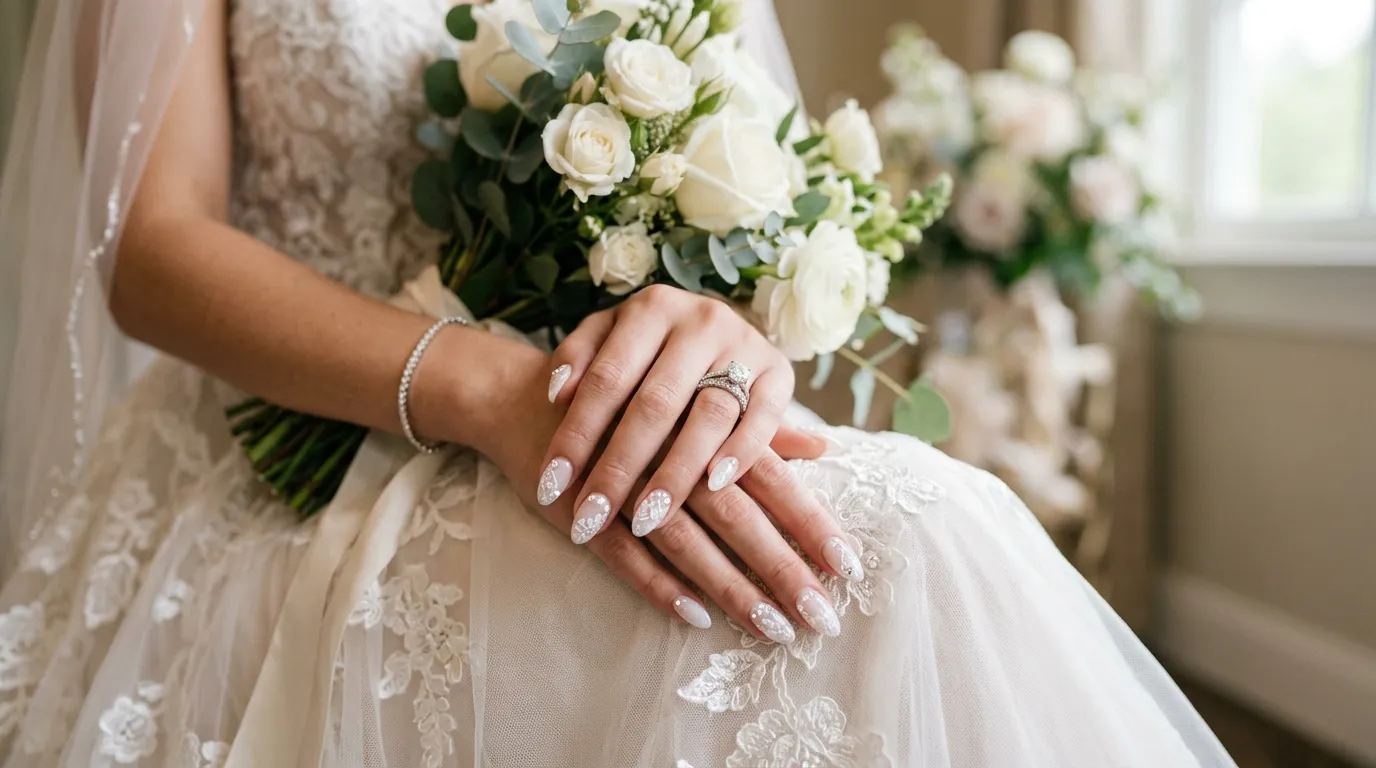Wedding soap nails bridal manicure close up