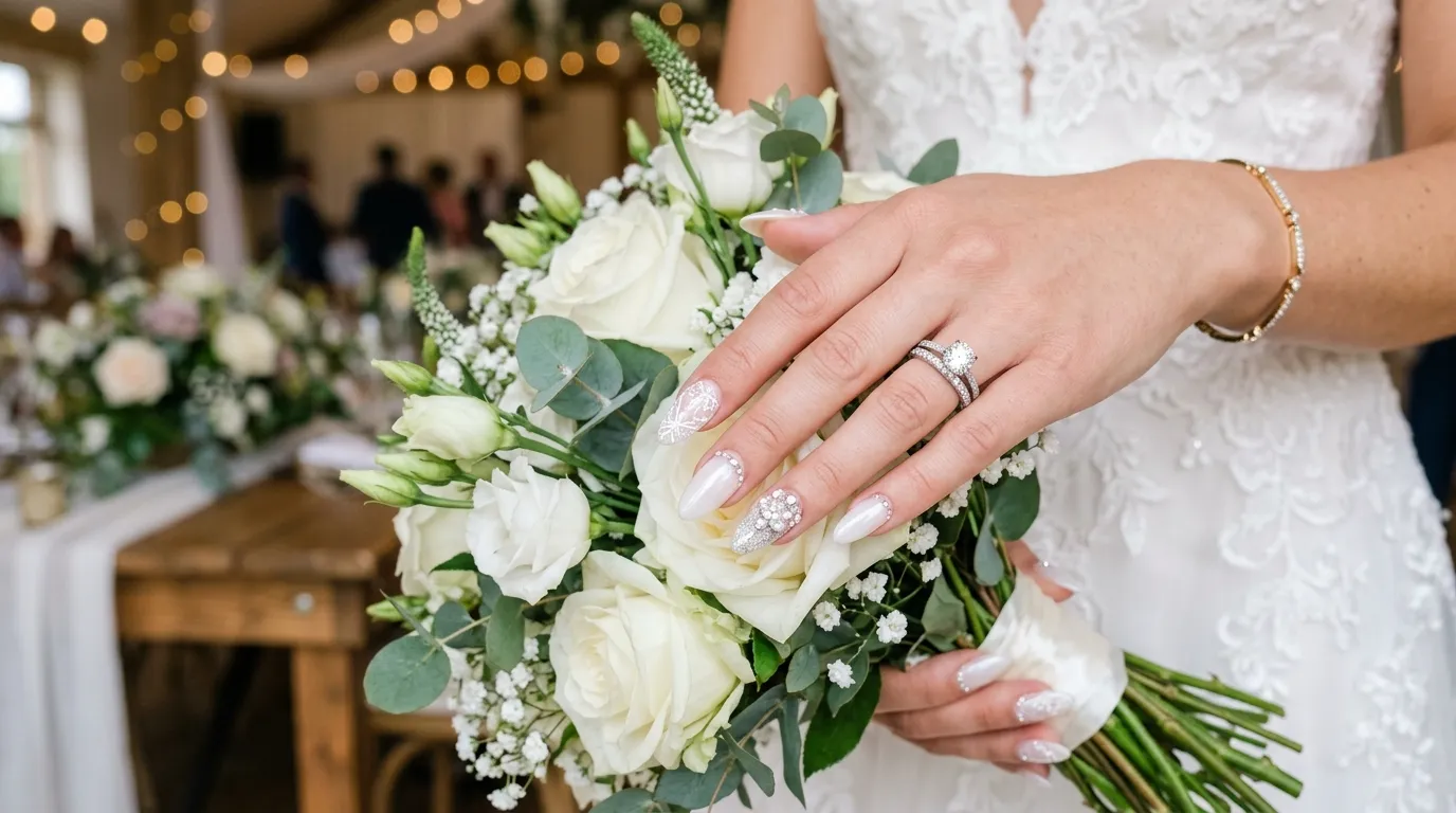 Milky bridal soap nails wedding