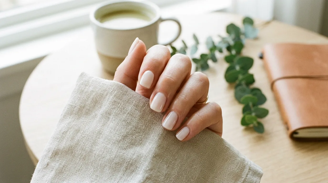 Clean girl soap nails — sheer, ultra-gloss minimalist manicure in milky pink