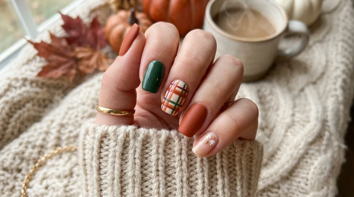 Fall soap nails — warm mocha and dusty rose soap-bubble gloss finish for autumn