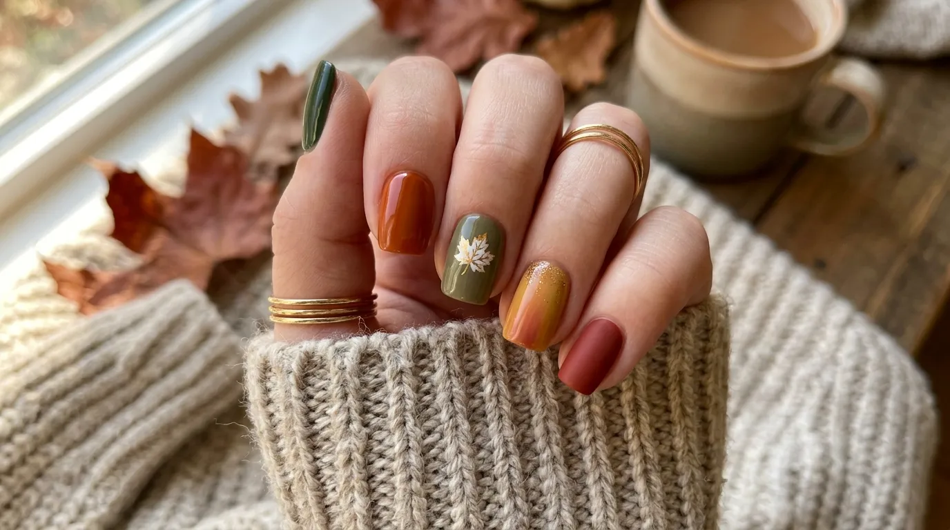Soap nails fall — almond oval and squoval shapes in mocha dusty rose and caramel