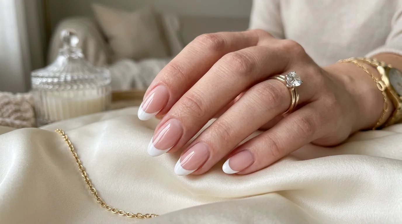 Soap french tip nails — foggy blurred French on a milky translucent base