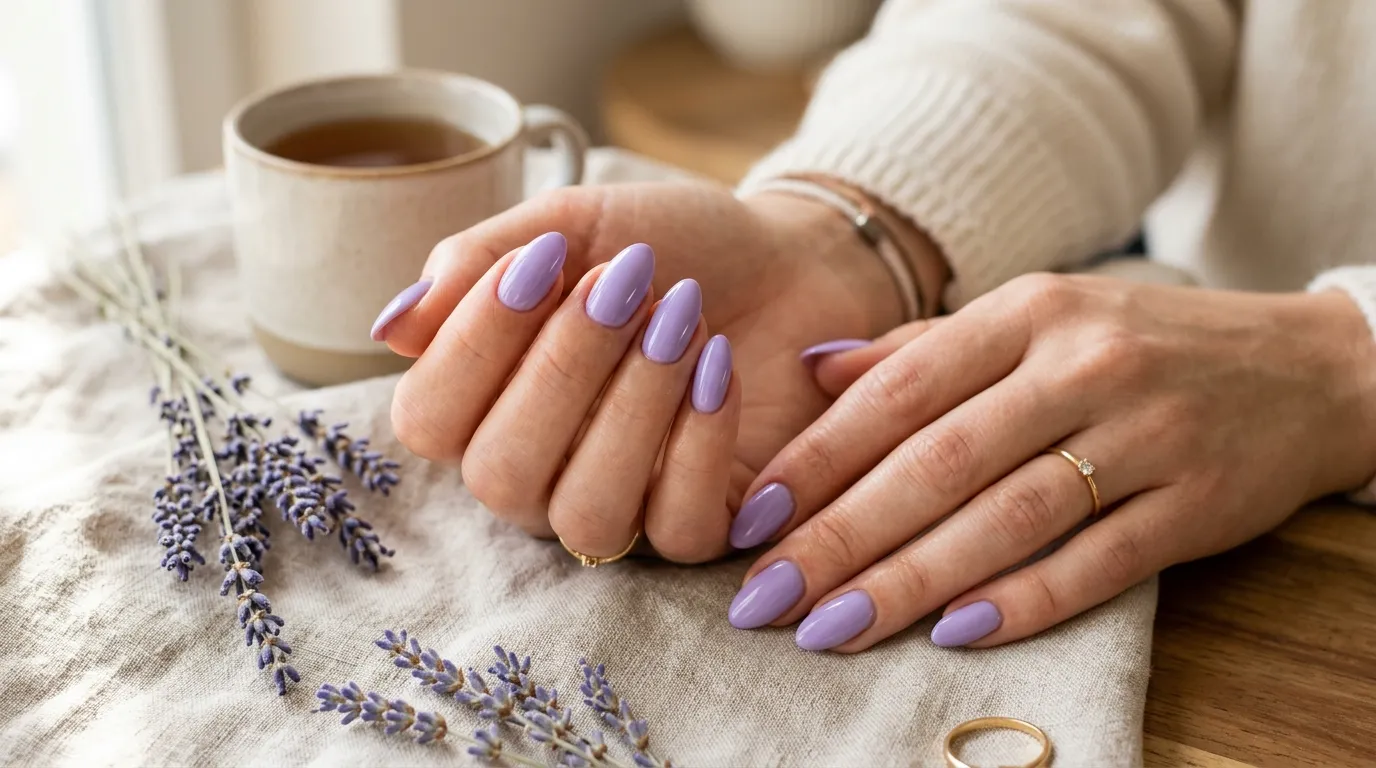 Lavender soap nails with a sheer glossy finish — the 2026 trending manicure