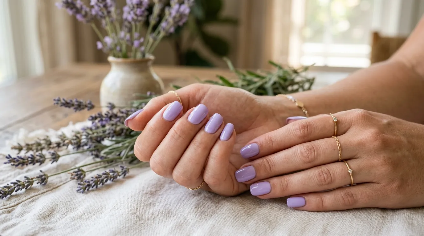 Trending lavender soap nails 2026 — step by step process showing prep and finished manicure