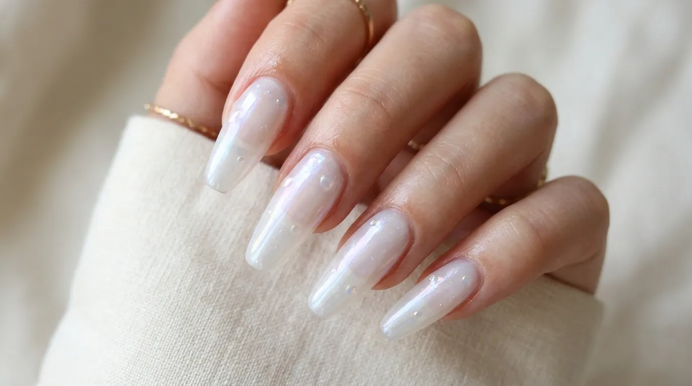 Long soap nails — ultra-glossy sheer translucent manicure