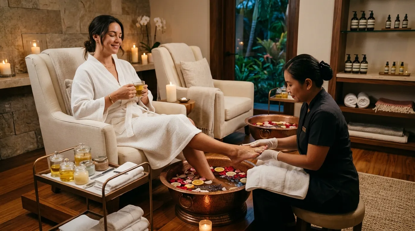Luxury soap nails after spa pedicure — high-gloss sheer finish on perfectly prepared toenails