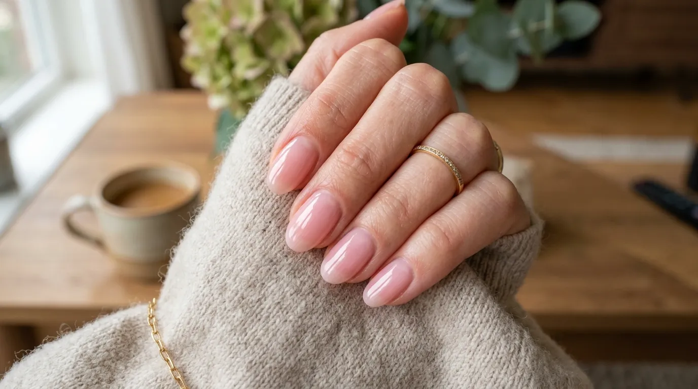 Sheer pink base for glitter soap nails