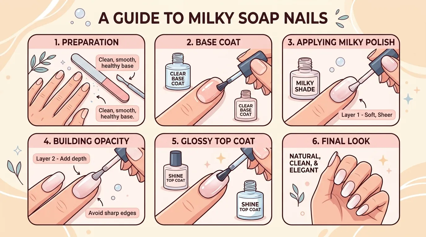Milky soap nails editorial guide look