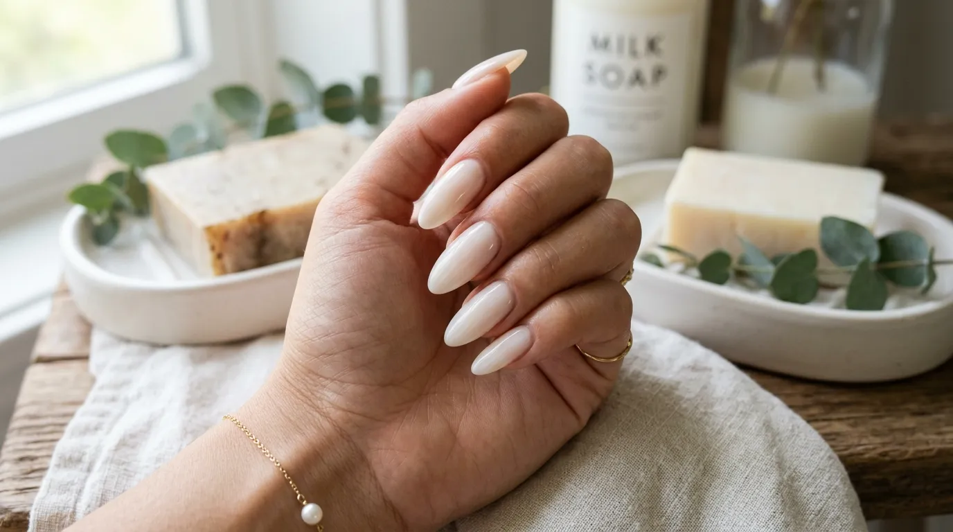 Milky white wedding soap nails bridal