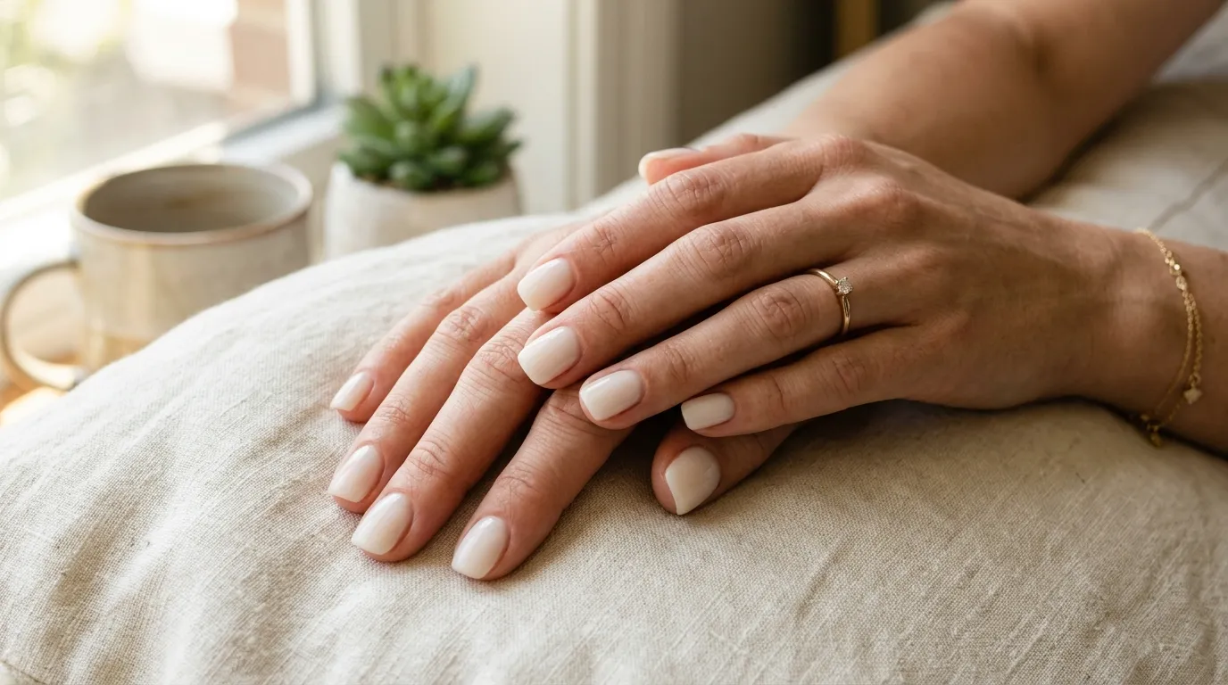 White milky soap nails — swirl art design on semi-opaque milky white base
