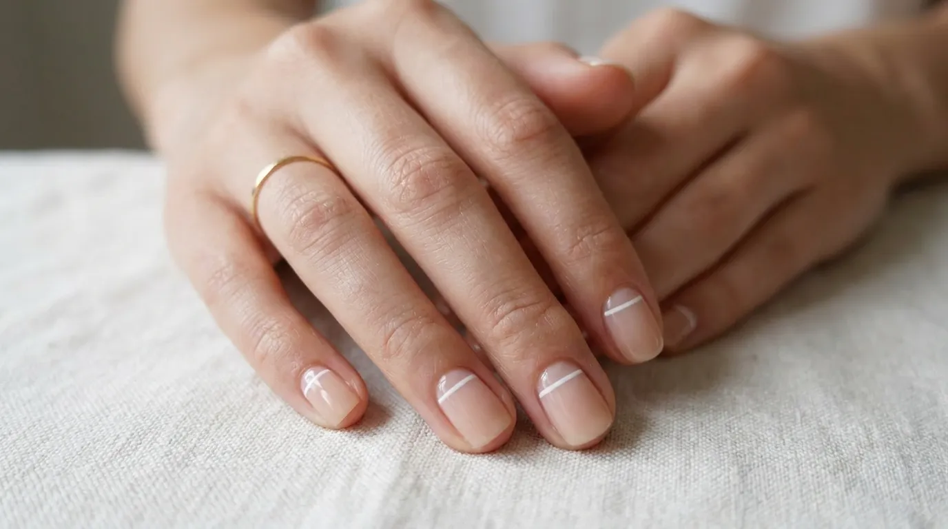 Short round minimalist soap nails with high-gloss finish on well-prepped nails