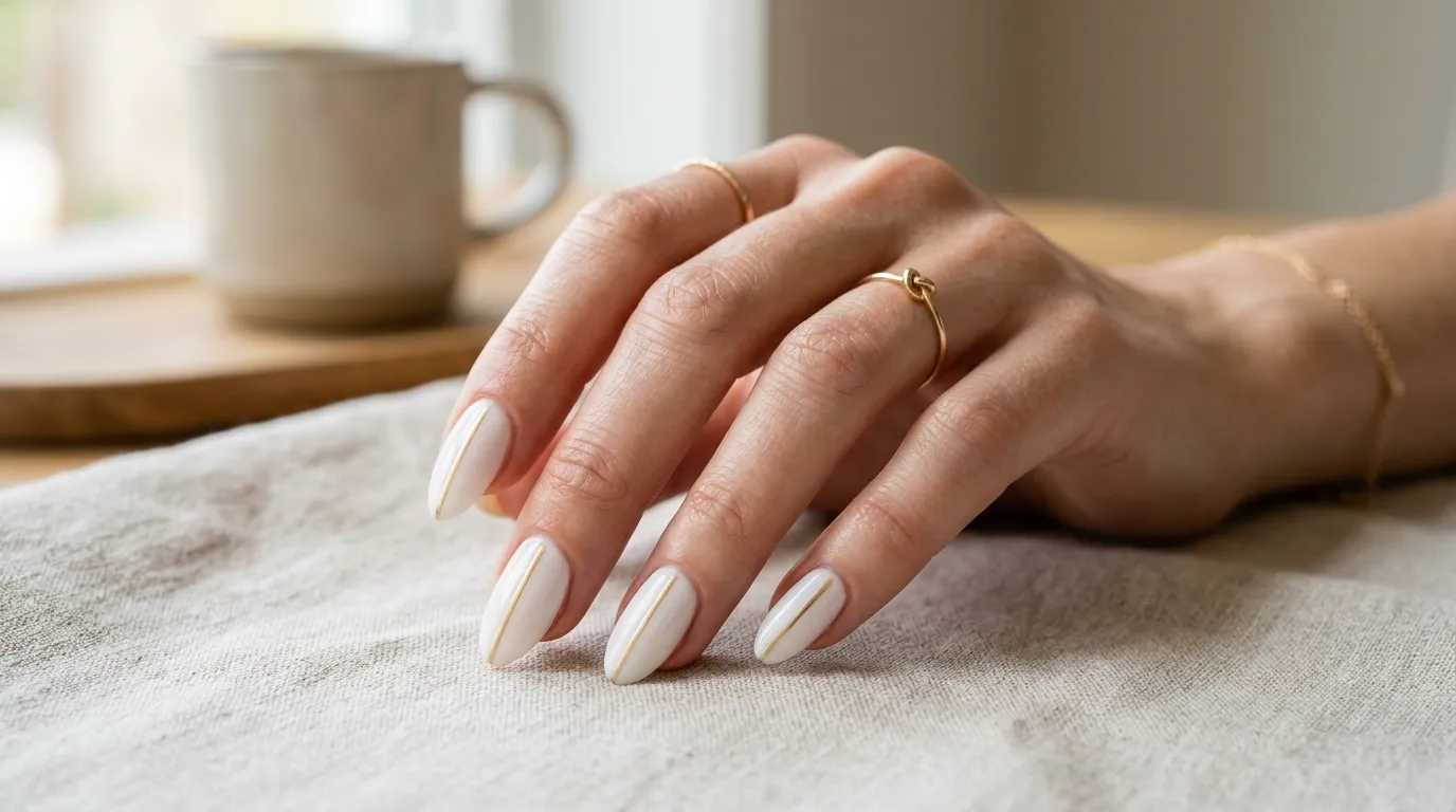 Minimalist soap nail aesthetic — clean sheer finish on well-groomed oval nails representing quiet luxury