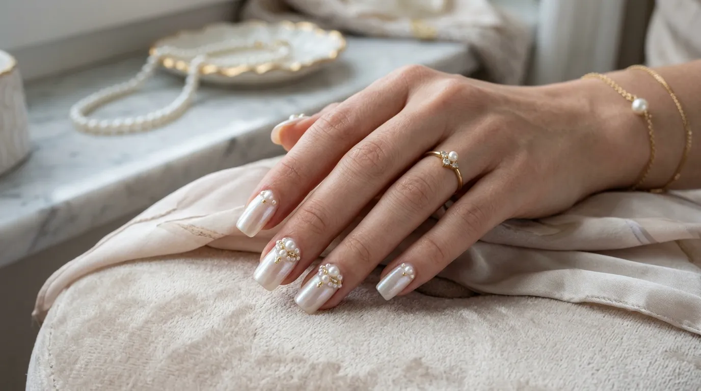 Pearl soap nails with a soft iridescent pearlescent finish — the most luminous soap nail variation for 2026