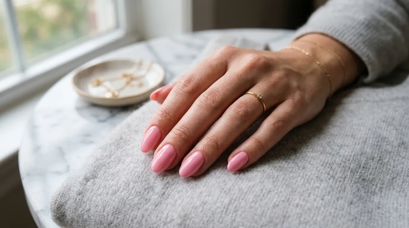 Nails pink soap — different shapes including almond oval and squoval