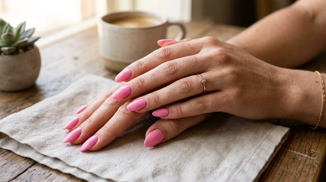 Pink soap nails — sheer glossy blush finish
