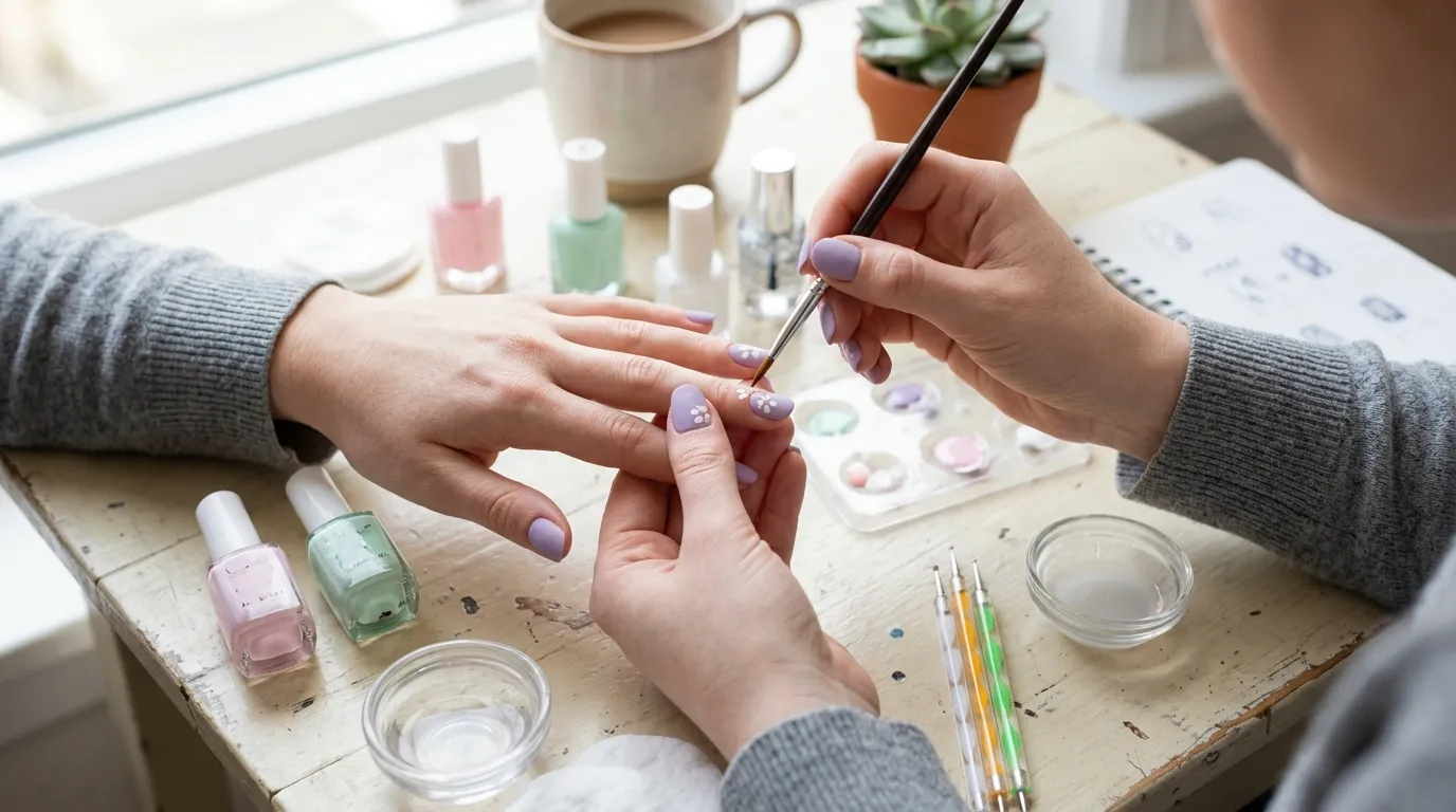 At home soap nail DIY products tools laid out flat lay tutorial